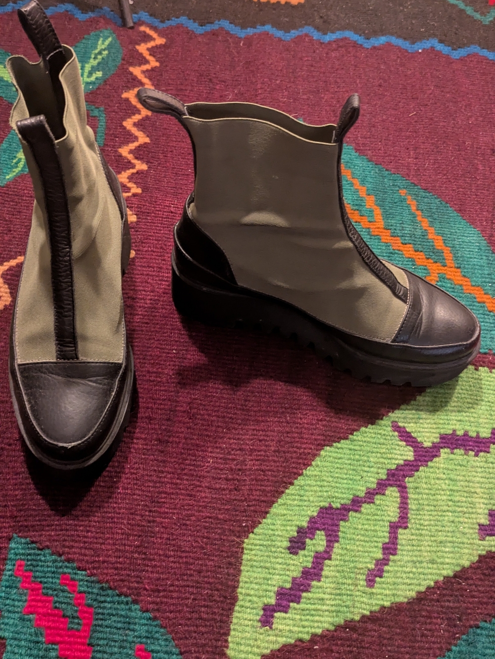 Olive Green and Black Chelsea Platform Boots